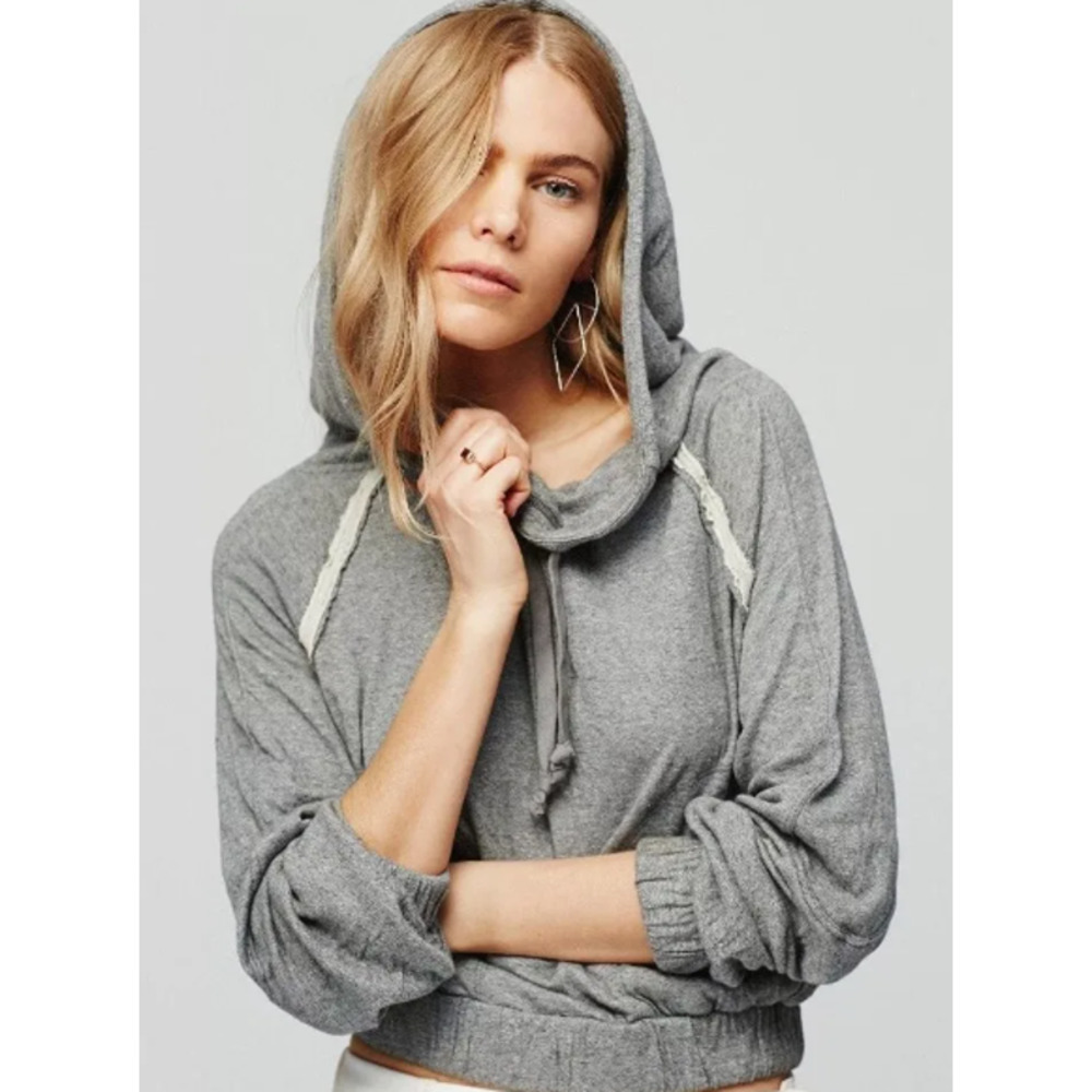 Free People Pre-Loved Kimmie Hoodie Drawstring Pullover Sweatshirt Gray Sz Small